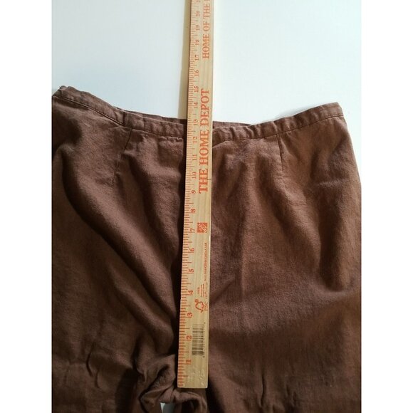 AKC Womens XL Top Capri Pants Suit Set Linen Blend Embroidered Cut Work Brown - Picture 7 of 13